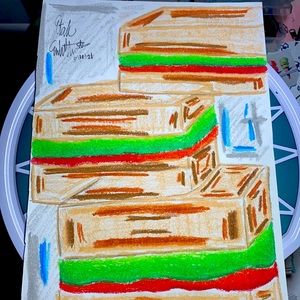 Picnic drawing (art piece) based on Wayne Theibaud